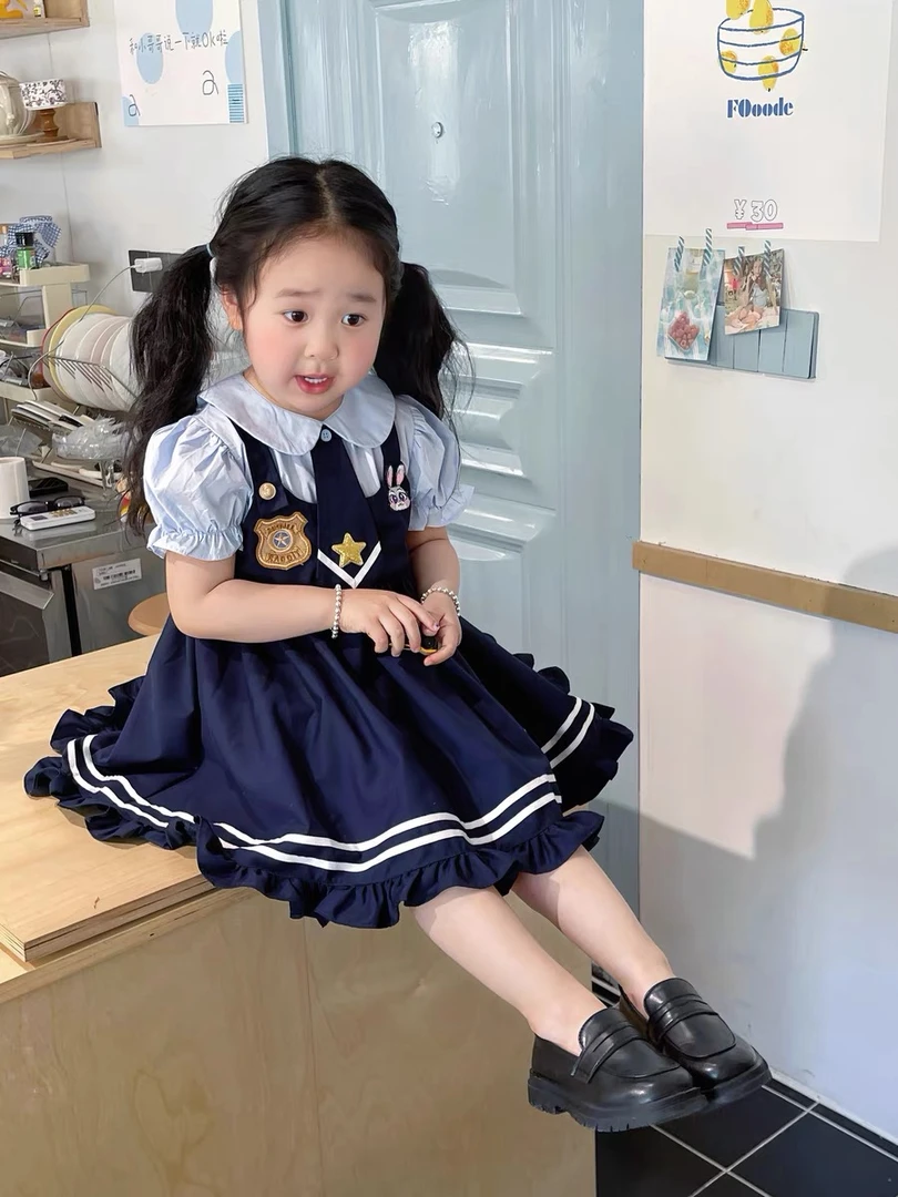 女童洛丽塔公主裙洋气2025新款宽松夏小童女宝宝兔子警官连衣裙