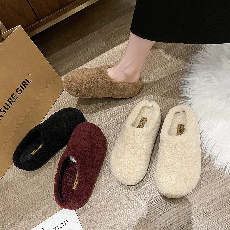 羊羔毛包头半拖鞋女外穿2024秋冬季新款厚底毛毛鞋百搭网红懒人鞋