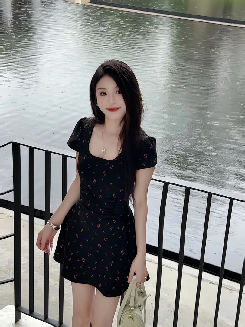 原创【白裳花迹】樱桃连衣裙女夏季新款纯欲a字裙子M72101