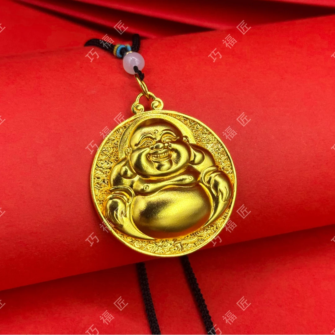 吊坠足银 大肚弥勒佛吊坠 金包了银大佛公挂坠时尚精美项坠精致