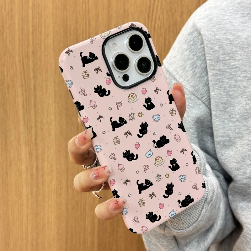 粉底可爱猫咪适用于苹果16promax手机壳新款华为二合一网红防摔女