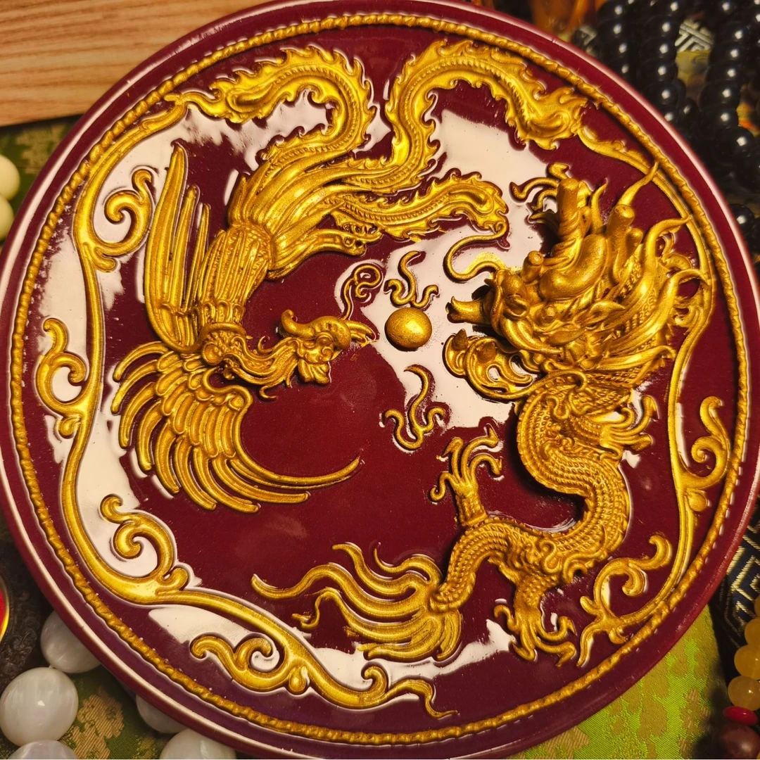 含辰砂工艺品【商品链接】朱砂龙凤盘