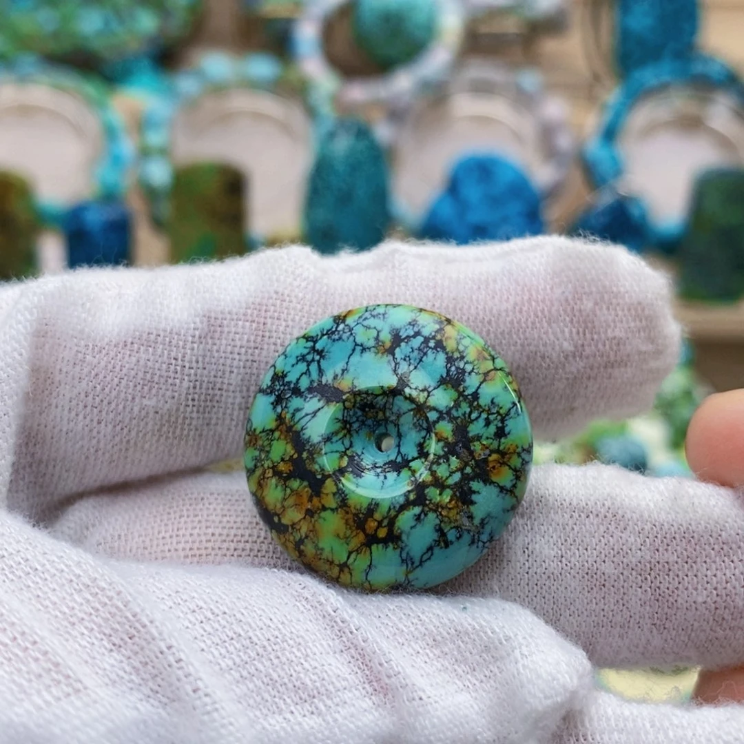 定制绿松石三彩水草纹面包扣