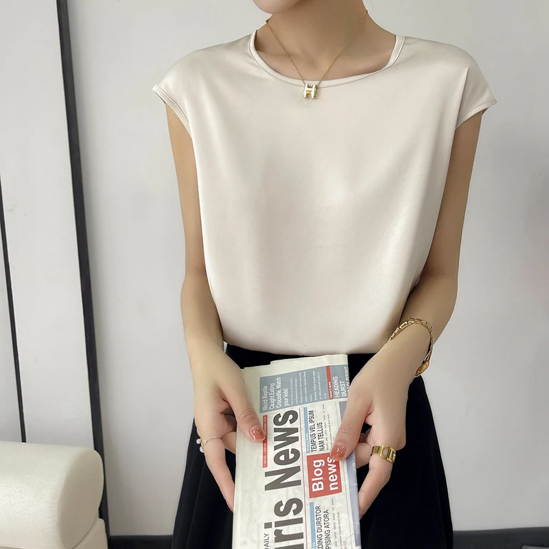 吊带背心女春夏新款时尚洋气时髦内搭醋酸缎面砍袖上衣潮百搭