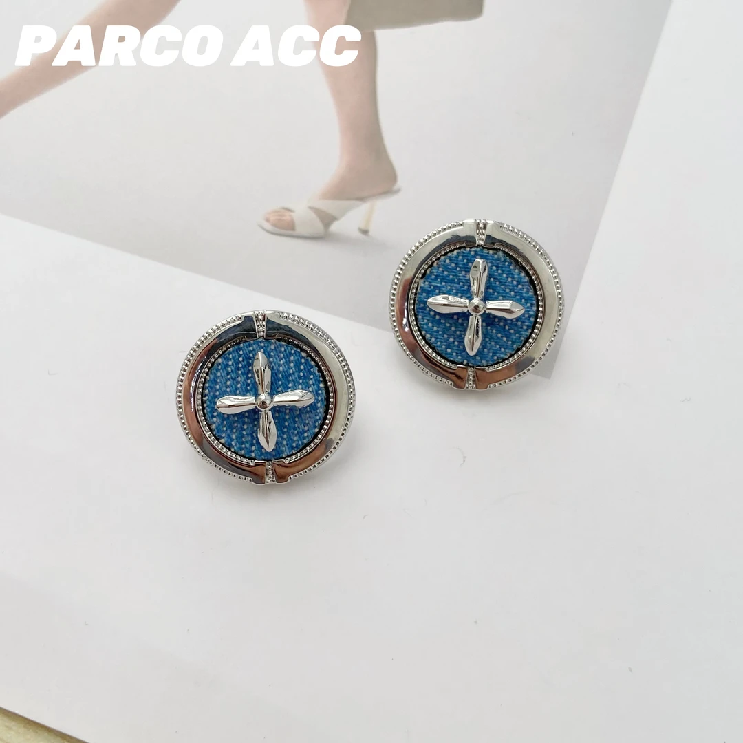 铜合金布艺耳饰 D101 LORO 牛仔布十字架耳钉