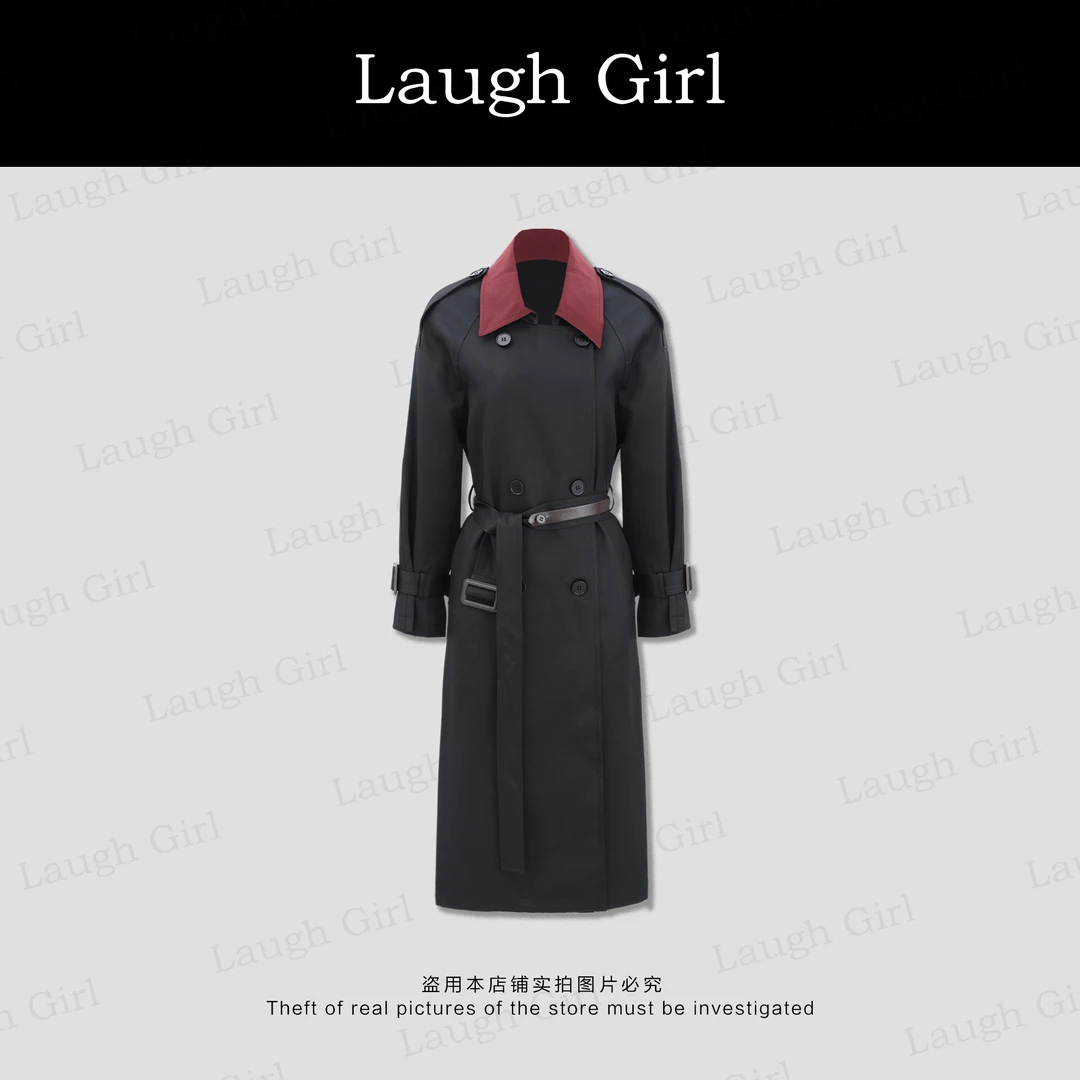 楚楚君Laugh girl【秀场风衣】酷飒长款撞色翻领风衣外套-7103