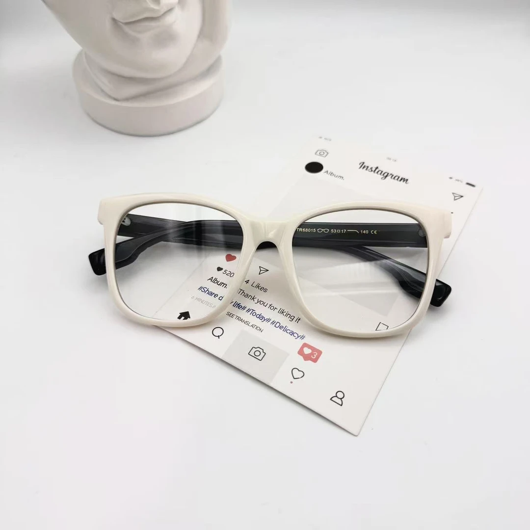 【5071】黑白拼色平光镜韩系男女同款不挑脸型复古防蓝光镜可配度数