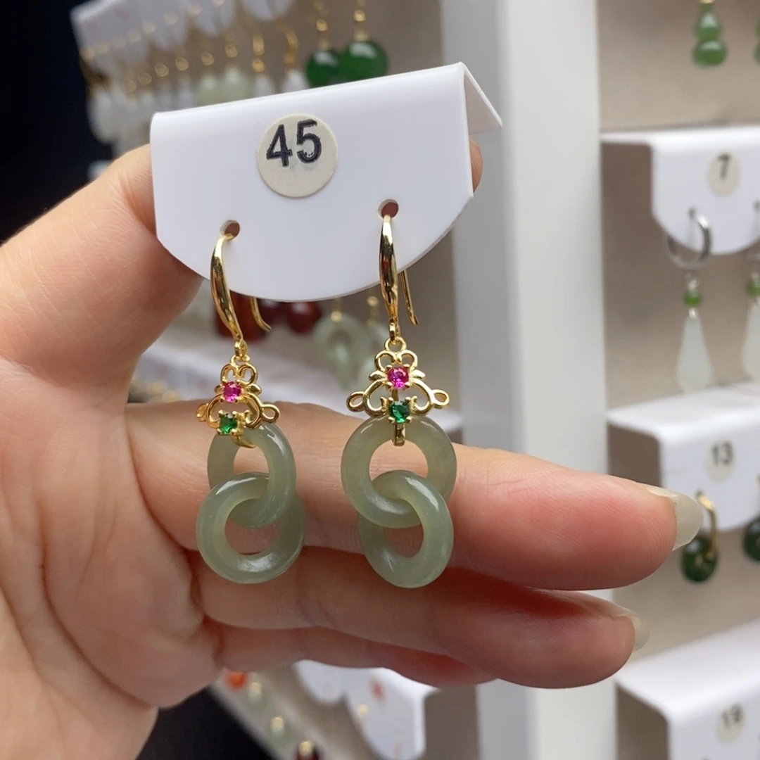 银S925镶嵌和田玉耳饰