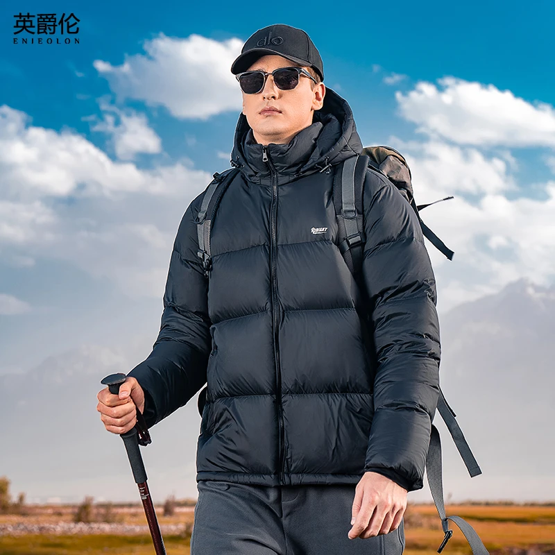 英爵伦222G高充绒可拆连帽羽绒服男冬季极寒保暖撞色拼接面包服