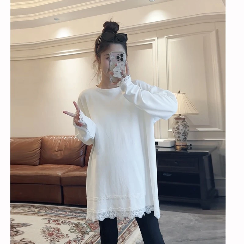 ◆诺初自制款◆2025秋款宽松显瘦t恤内搭上衣甜美蕾丝花边打底衫