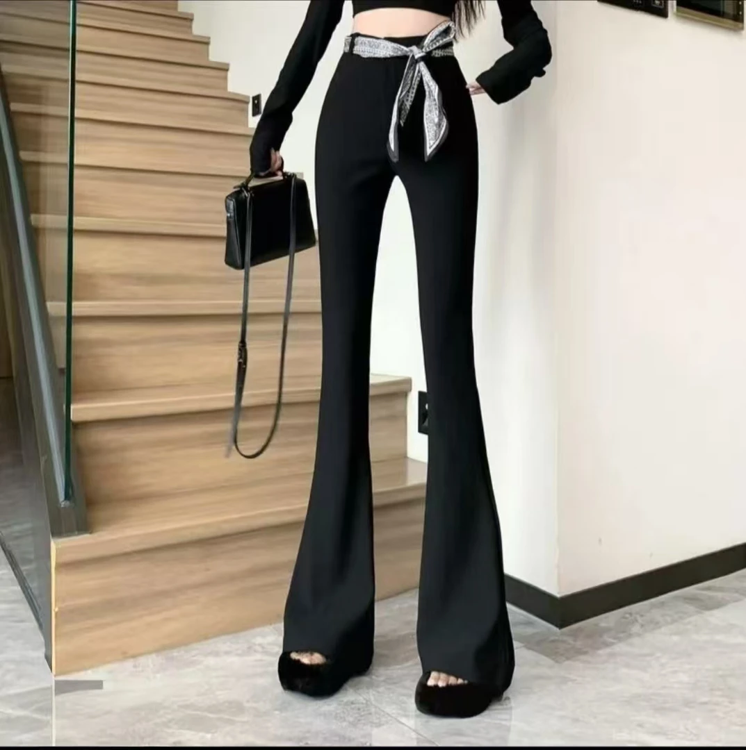 微喇裤女2025秋季新款韩版时尚西装高腰显瘦弹力喇叭裤（含加绒）