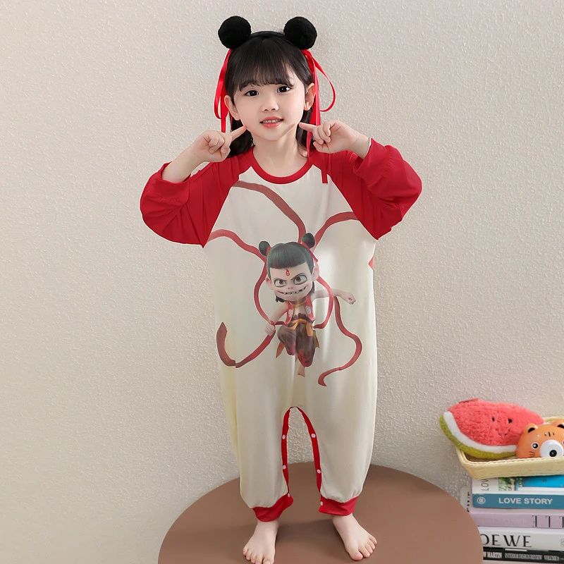 一岁婴儿童连体睡衣春秋季卡通哪吒莫代尔小童女宝宝薄款睡袋夏款