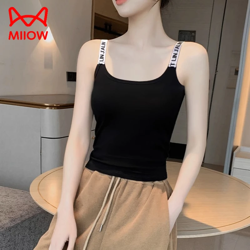 猫人黑色小吊带背心女夏外穿2025设计纯棉紧身显瘦内搭百搭上衣