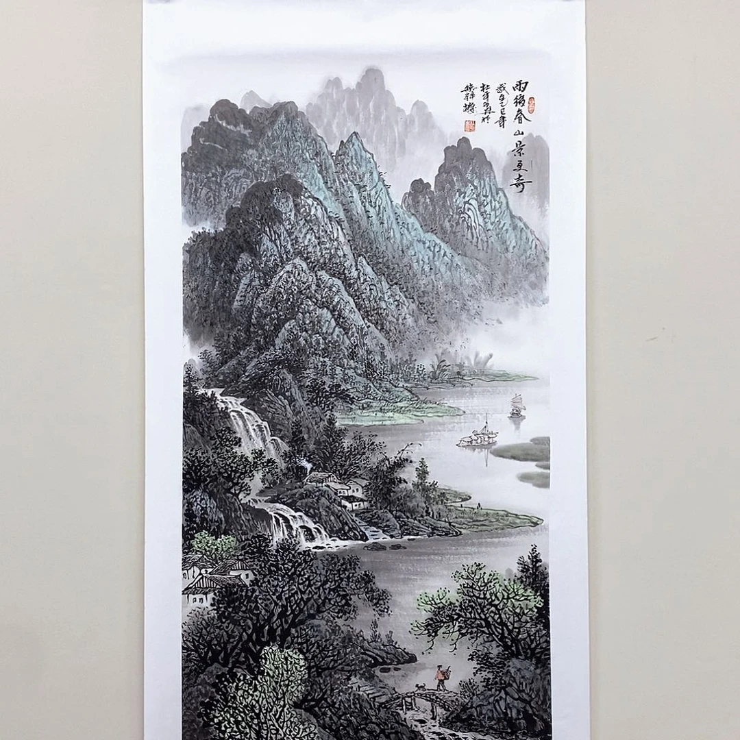 森***海国画杜平四尺精品佳作加对联定制