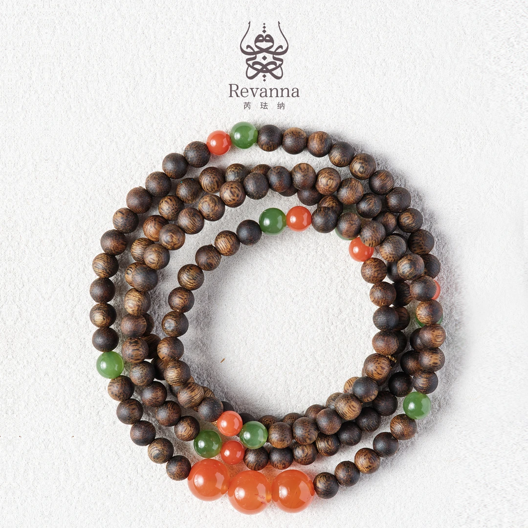 沉香Revanna芮珐纳 「红叶题诗」沉香圆珠5mm 南红碧玉项链