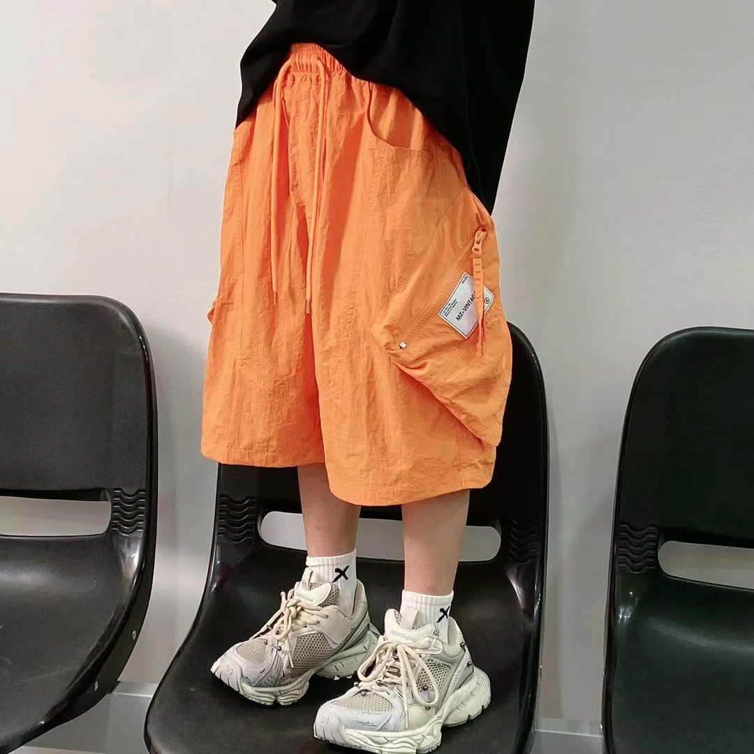 【嘟妈童装】2025新款男童夏季橘色中裤中大儿童六分裤9076