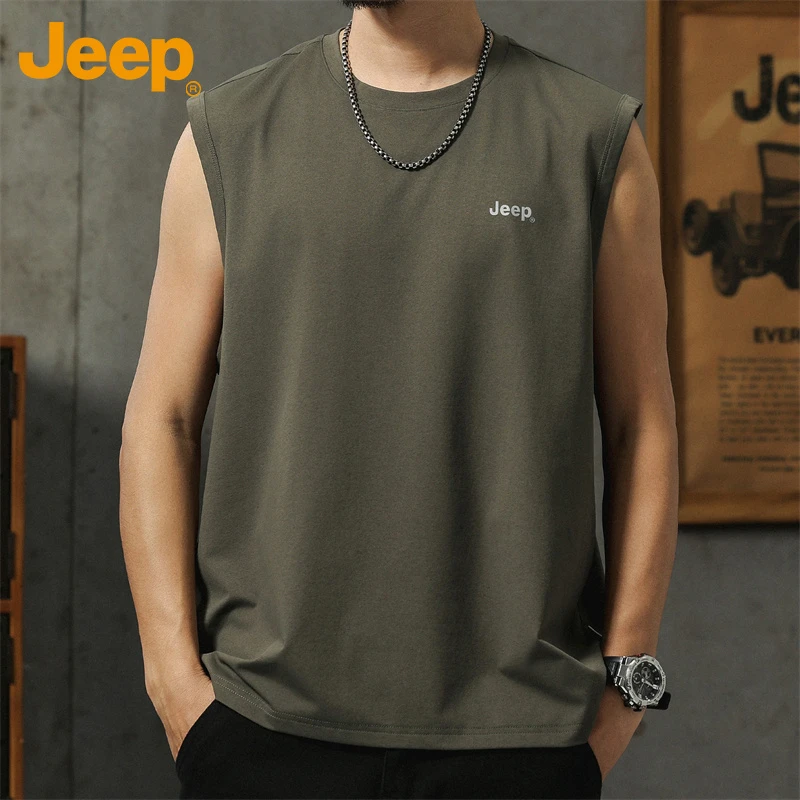 Jeep吉普男士无袖背心夏季运动健身休闲圆领薄款新款宽松潮流透气