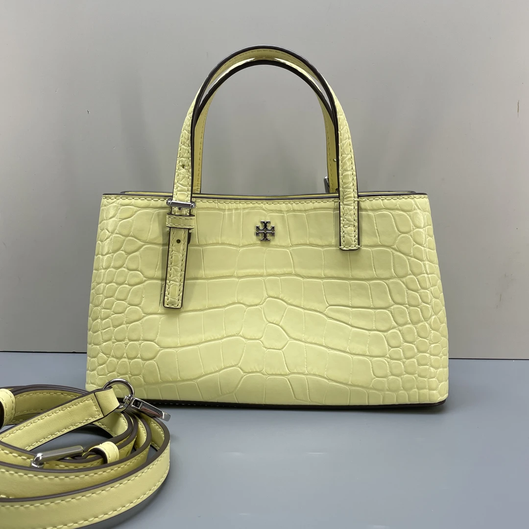 95新 TORY BURCH/汤丽柏琦 emerson淡黄压纹戴妃包25*14*9M102403