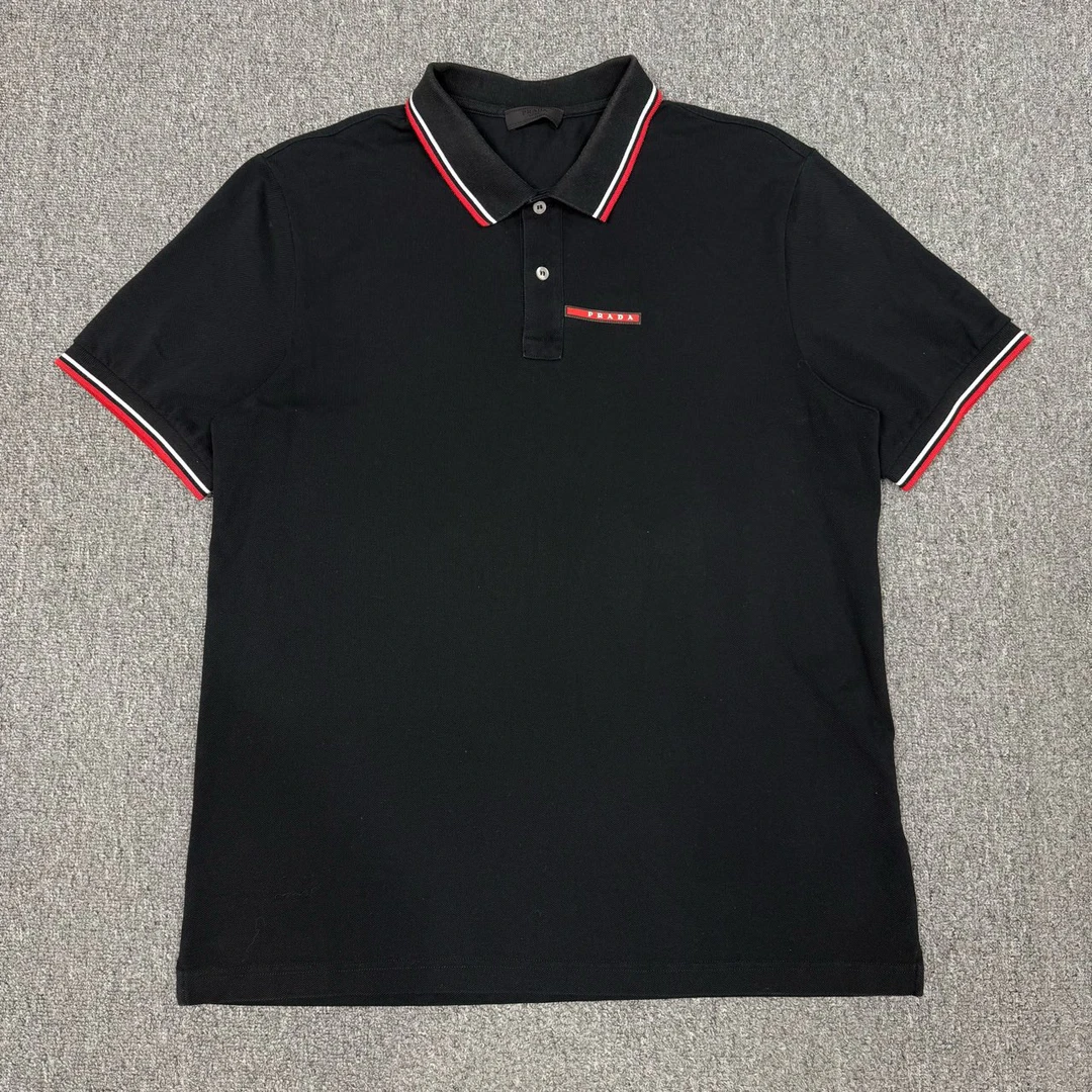 99新 Prada/普拉达 12813813普拉达黑色胸前logo短袖Polo衫 3XL码