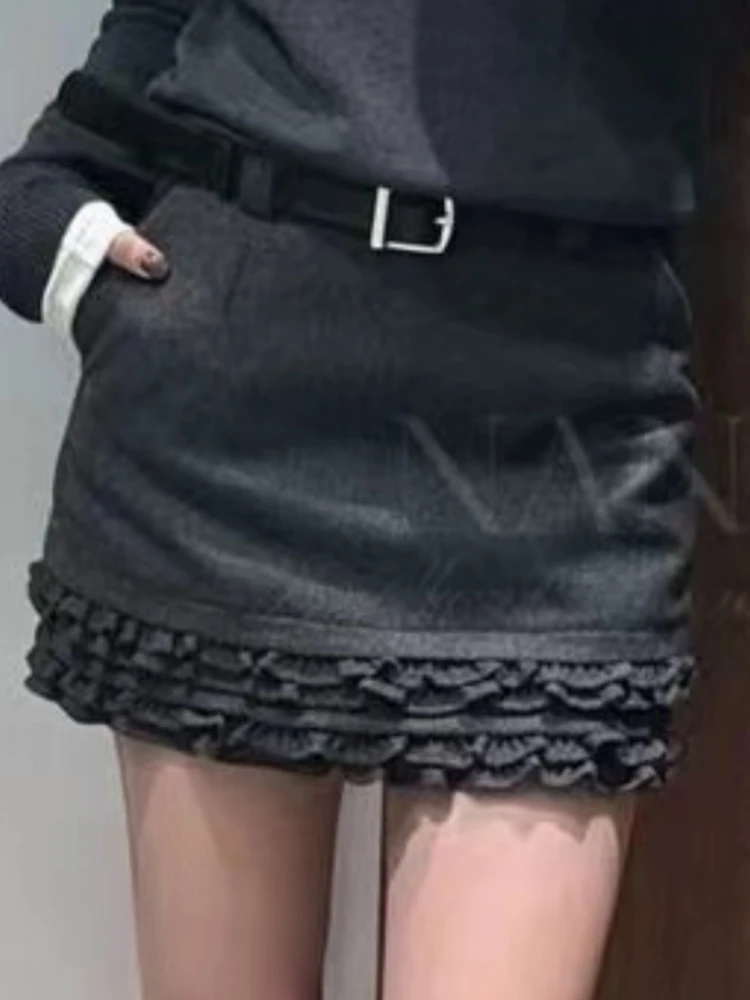 【济州岛】木耳边呢子西装短裙5726