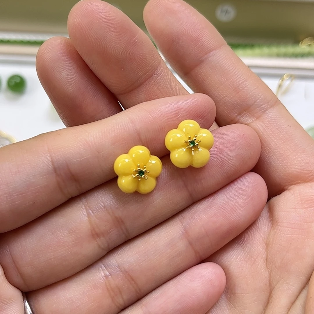 琥珀银S925镶嵌耳饰