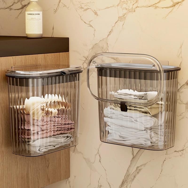 带盖卫生间洗澡放衣服神器家用浴室透明壁挂篮脏衣服收纳筐脏衣篓