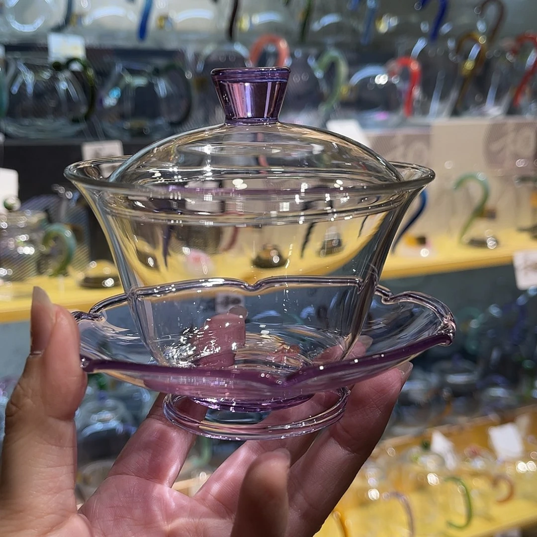 禾器荷叶盖碗浅紫