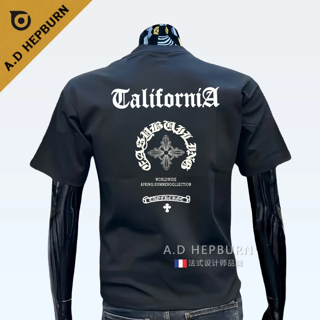 潮牌字母印花短袖T恤男时尚休闲百搭圆领纯棉舒适透气运动打底衫