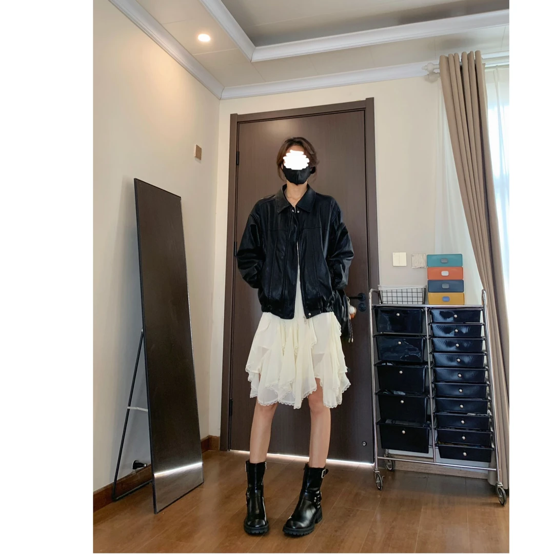 【赵瘦子】「翻领皮衣」超柔软蛋白皮显瘦复古pu皮黑色夹克