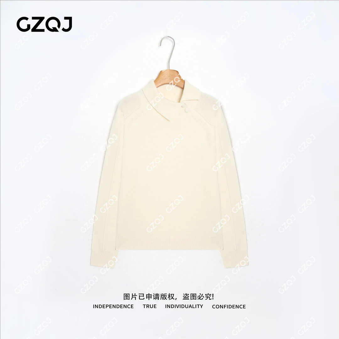 老琴私服【翻领单扣】100羊毛法式潮流不规则针织衫毛衣女冬款 3624