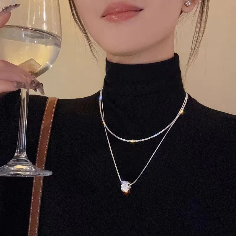 钛钢项链 双层叠戴金属项链女2025新款小众轻奢高级感锁骨链颈链