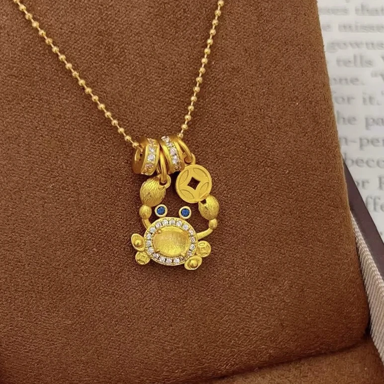 铜合金合成锆石吊坠 钳程似锦螃蟹甜美闪亮小螃蟹套链送礼物项链