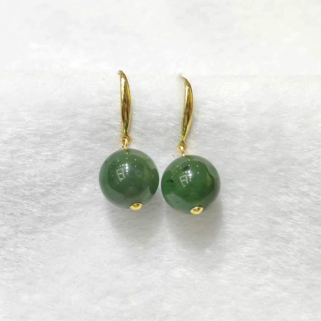 【老三珠宝】s925银和田玉圆珠耳钩Y3【多样性发其一】约12mm