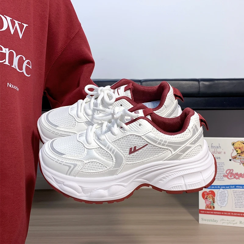 回力白酒红厚底老爹鞋女秋冬新款韩版百搭跑步增高运动休闲鞋子女