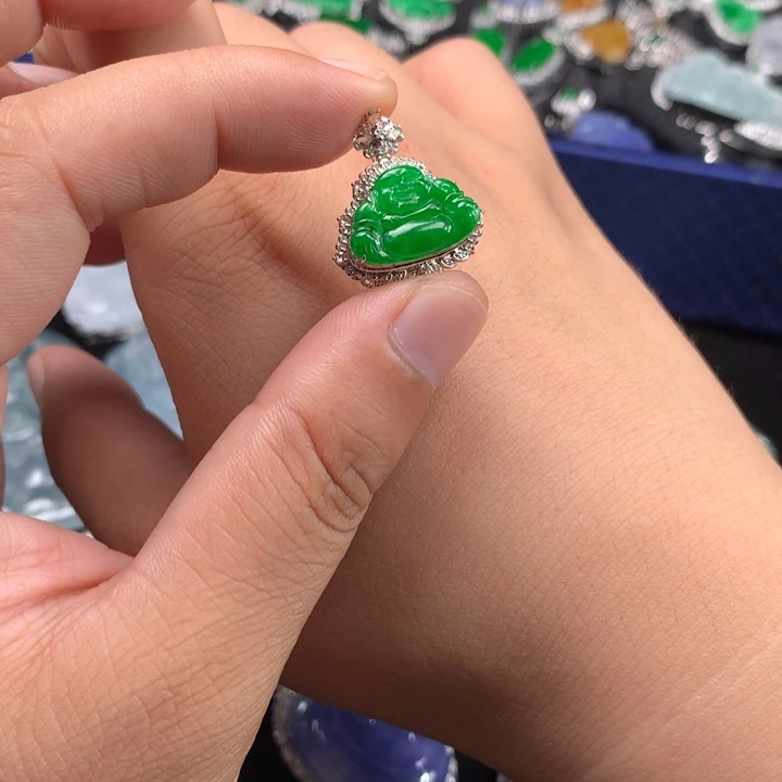 翡翠18K金镶嵌吊坠(不含链)48小时鉴赏期