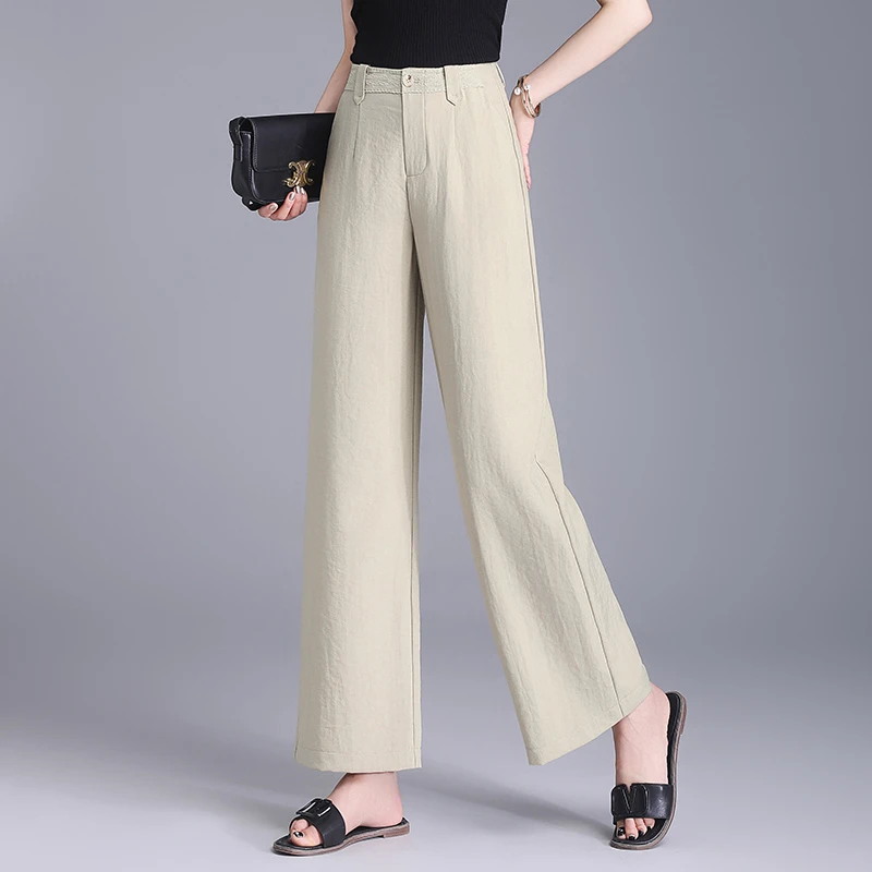 薄款亚麻窄版直筒阔腿裤休闲百搭女裤子2025夏季新款今年流行长裤