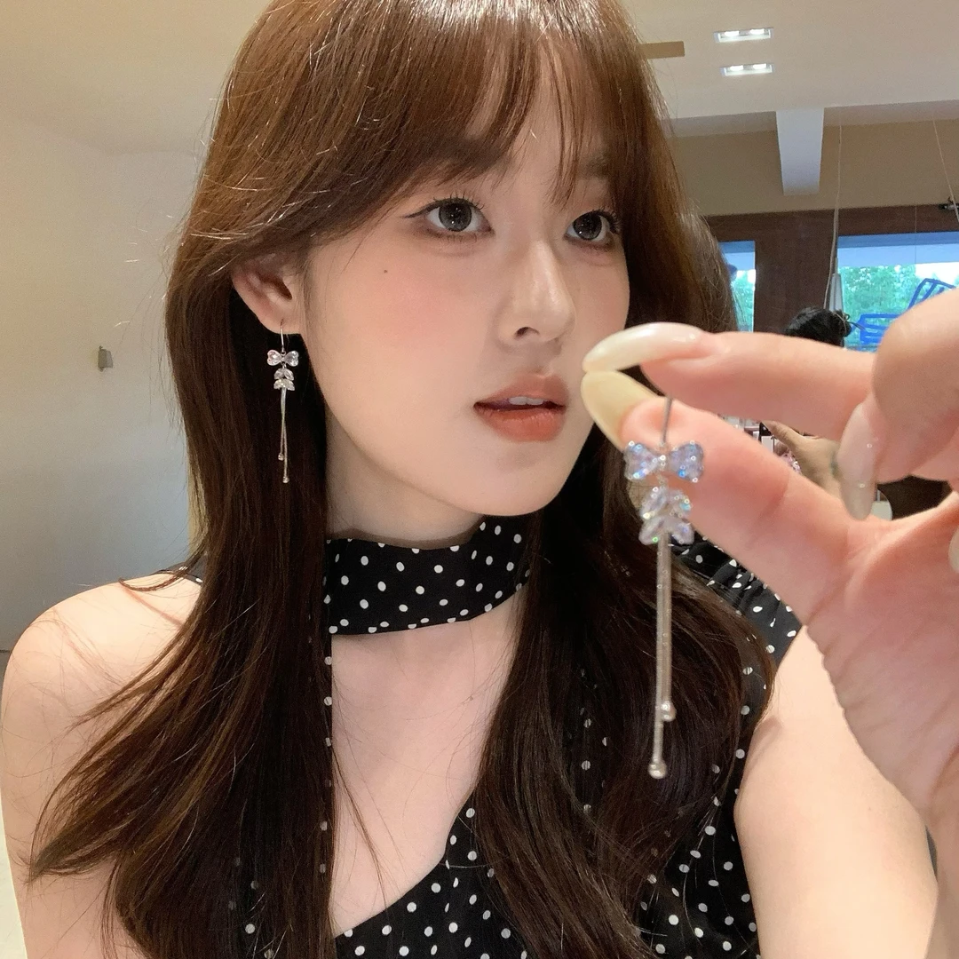 合金锆石耳饰 时尚锆石蝴蝶结耳环女超仙流苏长款耳钩网红耳饰