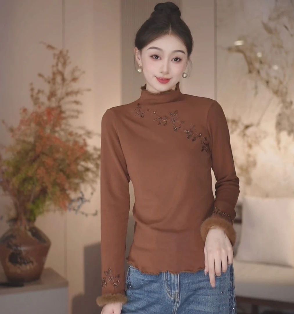 【语辰原创】YC 69892 新中式国风复古刺绣打底衫