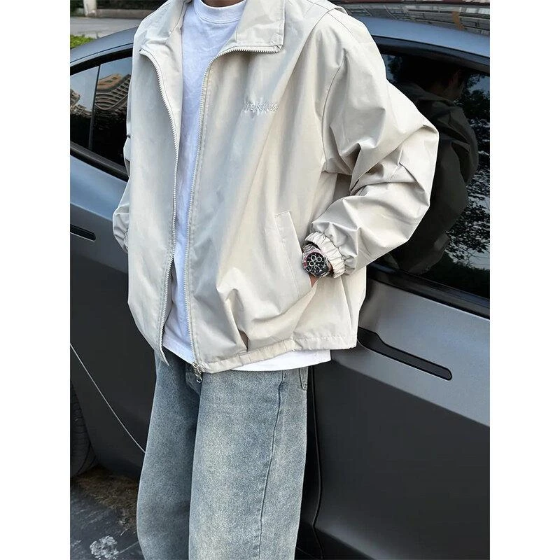 美式双拉链工装夹克男款春季户外立领冲锋衣宽松休闲cleanfit外套