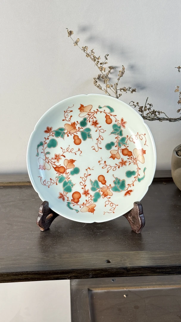 雨溪 红绿彩葫芦壶承 00024