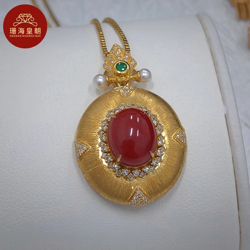 非金属木质吊坠 珊海皇朝红珊珊吊坠K18复古布契拉提挂坠32.8x21