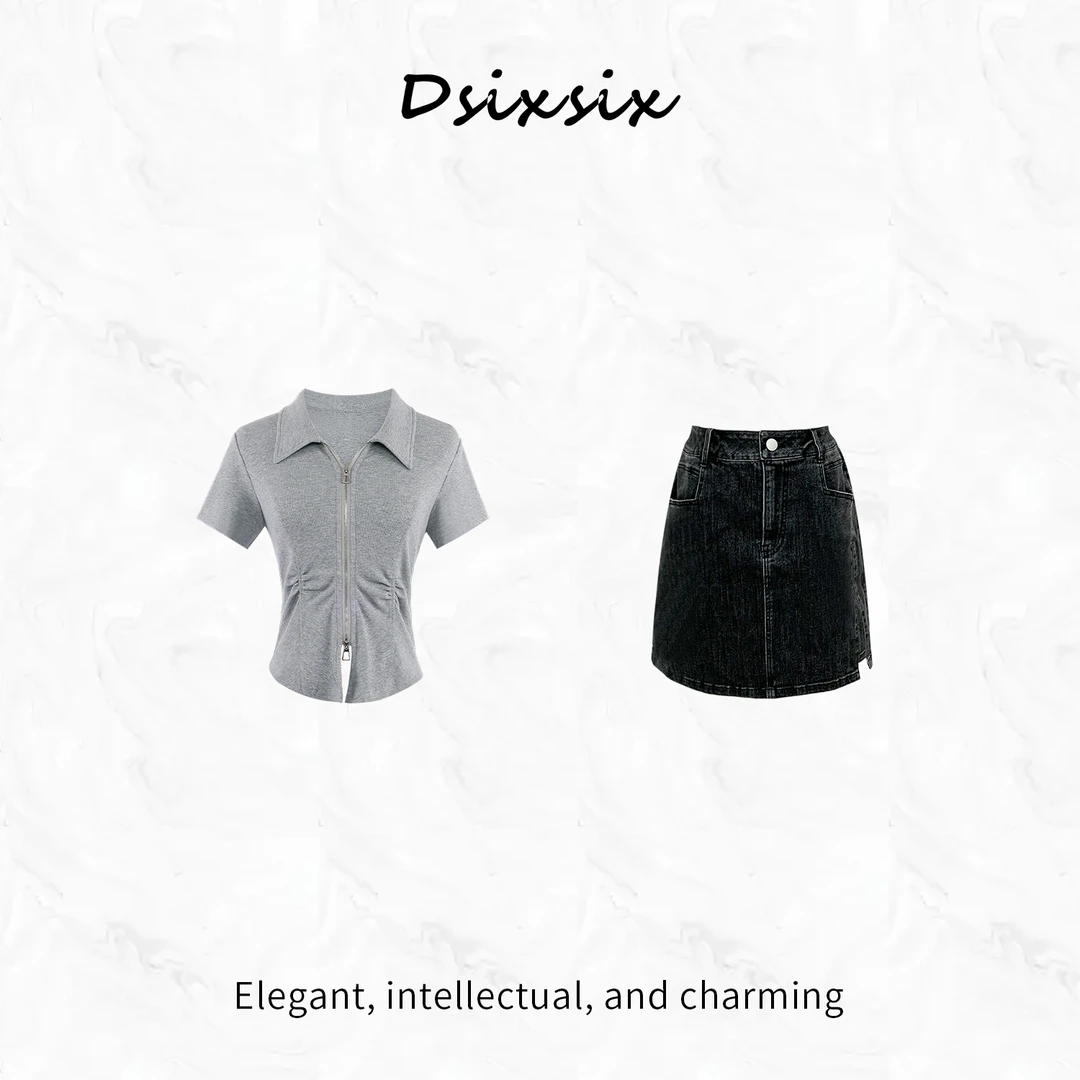 Yeah Me/也觅【灰调空间】夏季高级感休闲百搭半身裙套装整套穿搭女