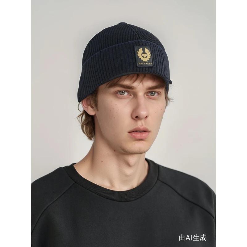 Belstaff 秋冬男罗纹针织棉质羊毛混纺毛线帽