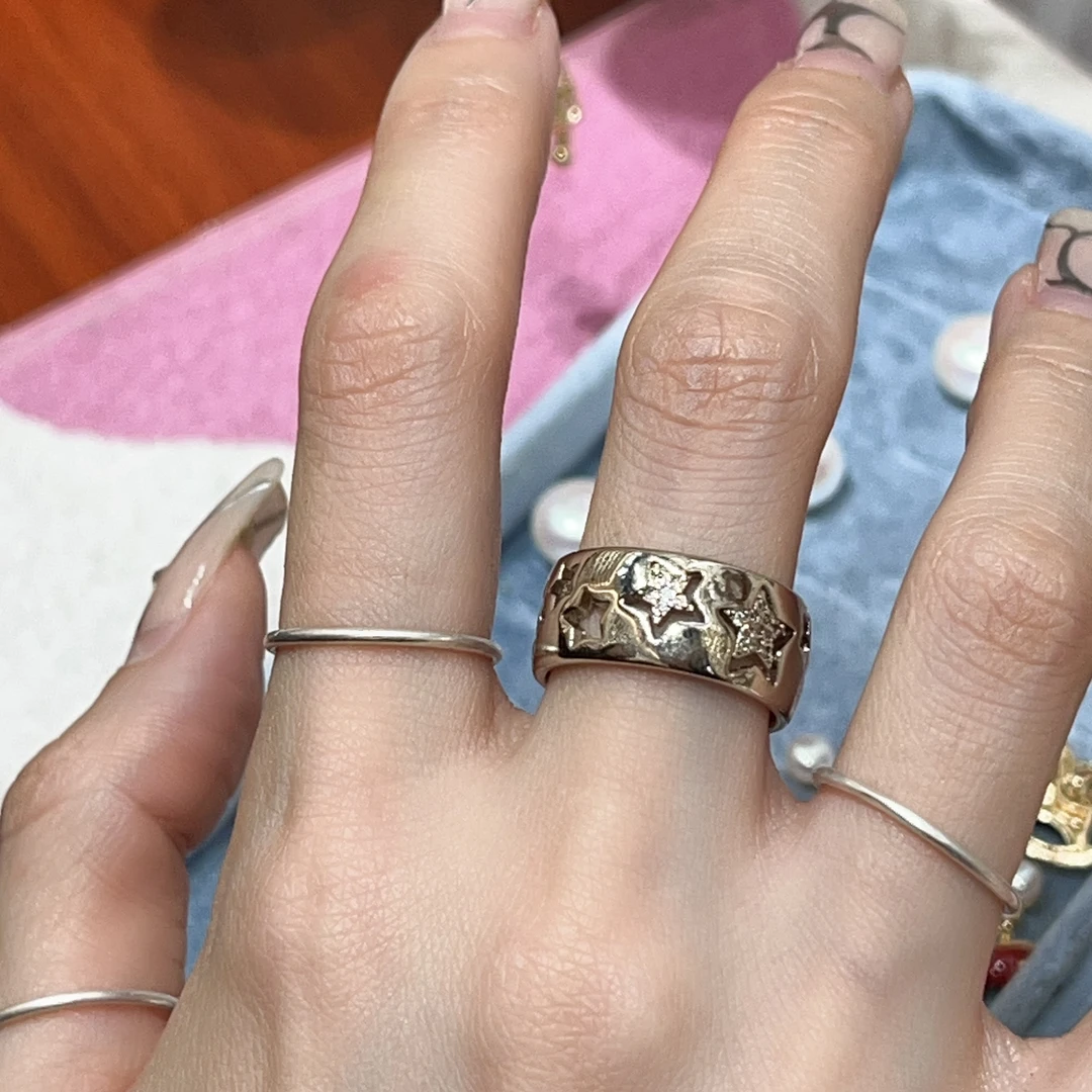 非金属亚克力戒指 P860咖啡金色五角星睫状肌