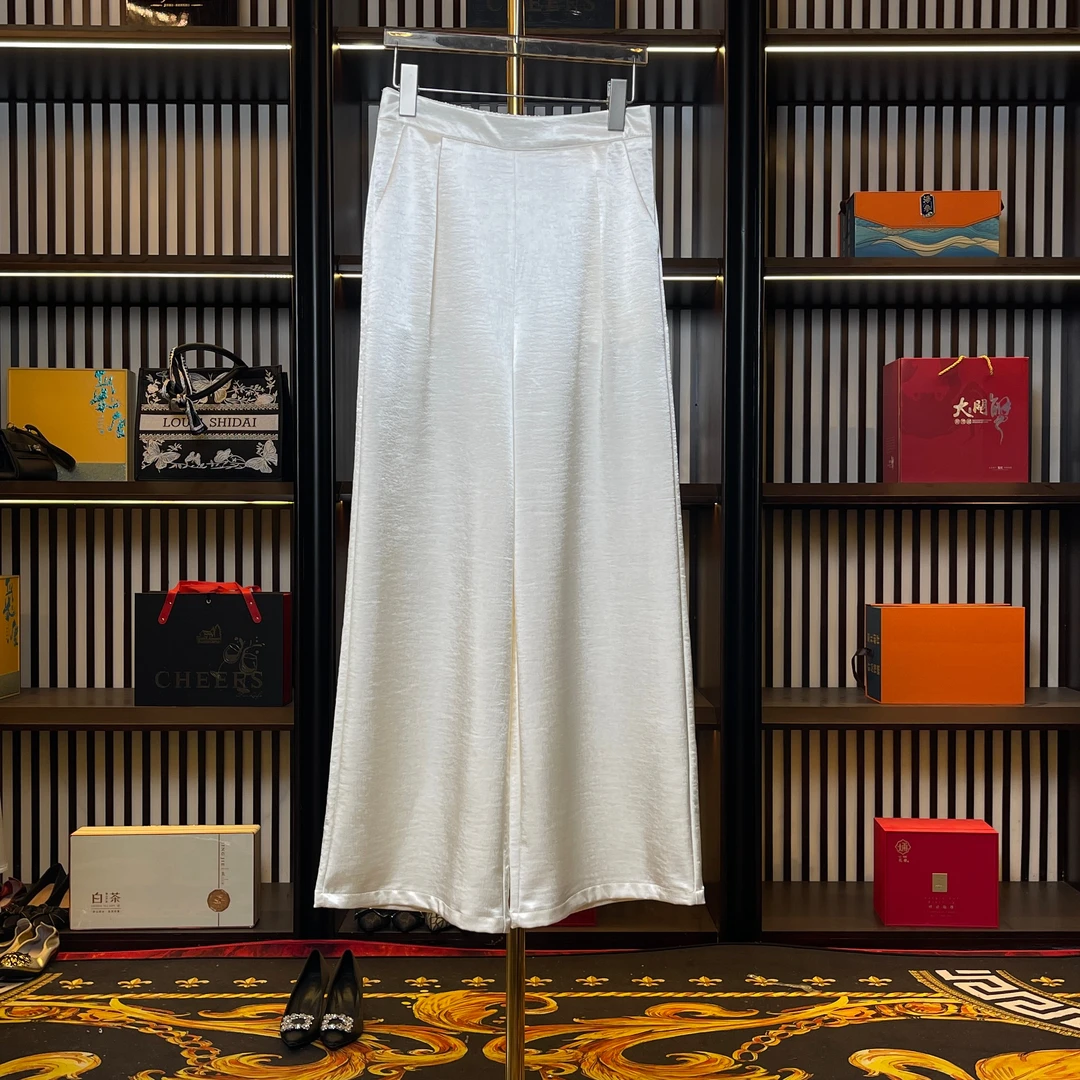 早秋丝缎高腰窄版阔腿裤时尚气质垂坠感女裤