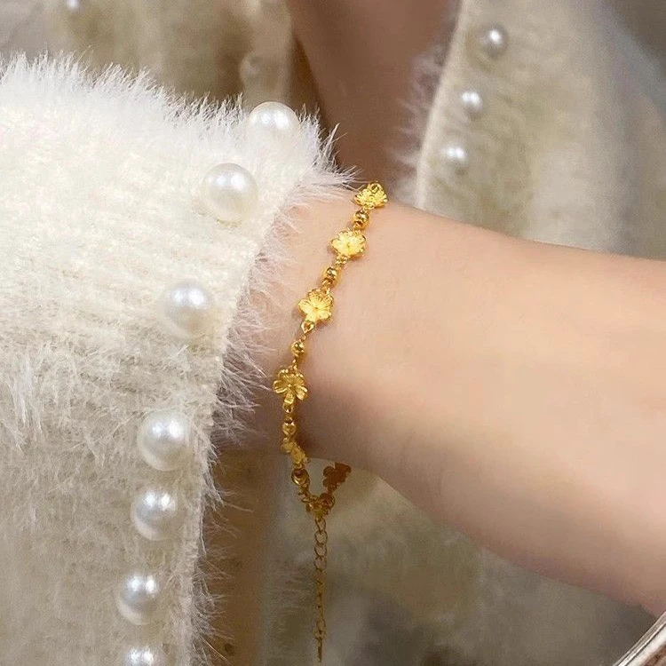 铜合金手链 新品甜美小桃花手链新款小花间珠手链小众送女友时尚