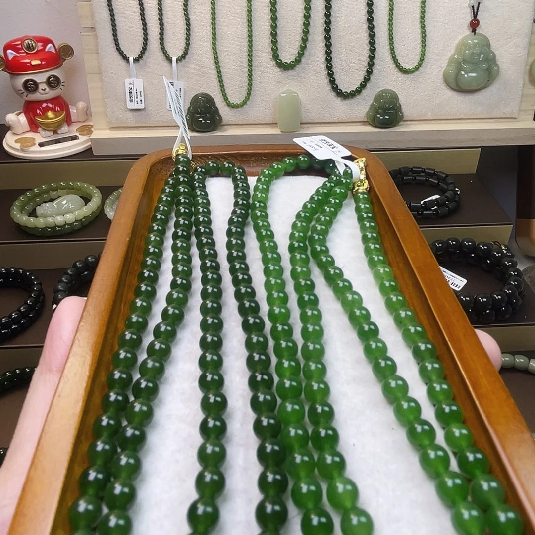 和田玉（碧玉）未镶嵌项链俄碧108颗6mm