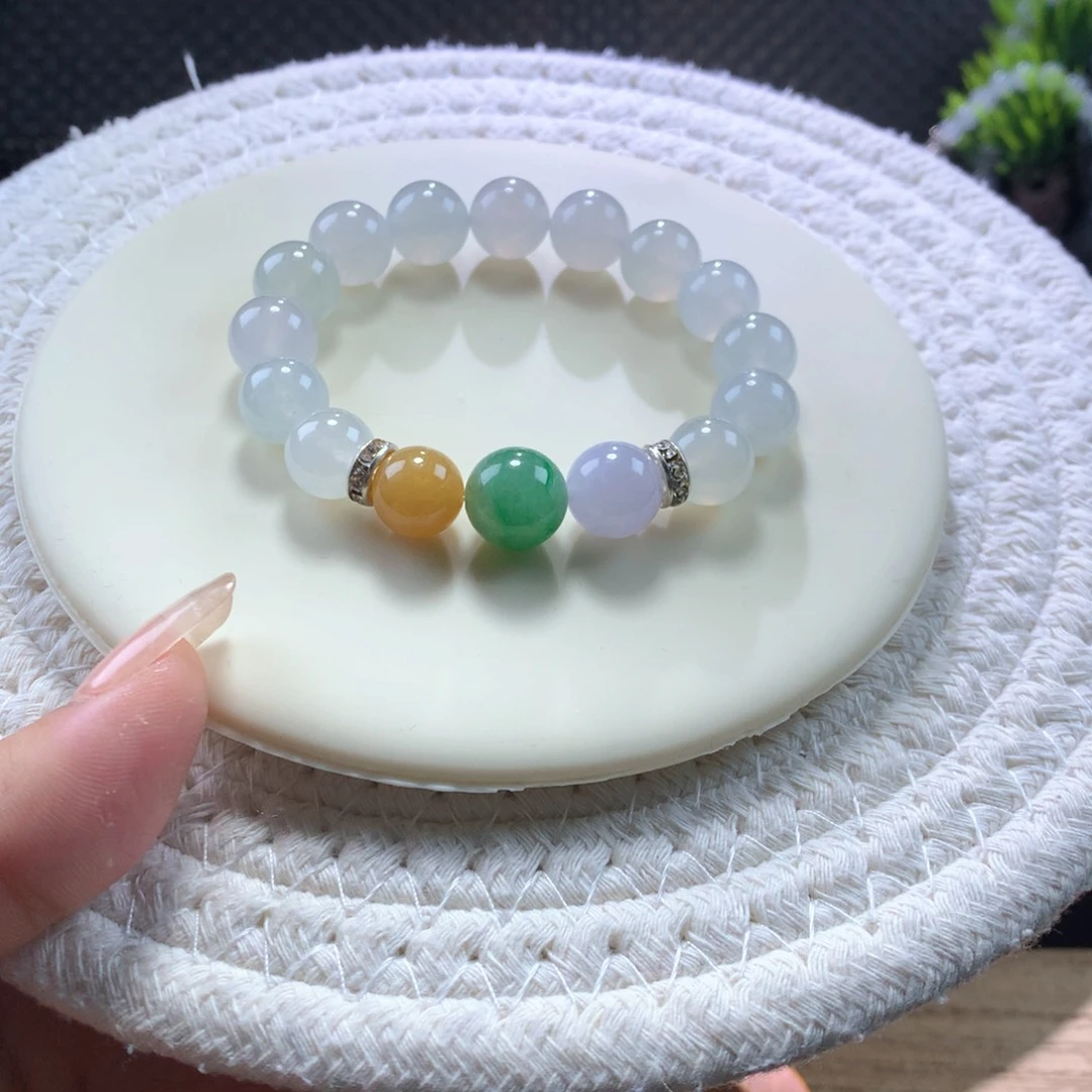 翡翠手链未镶嵌卡10特价三彩串