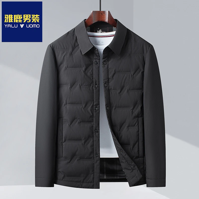 雅鹿男装白鸭绒衬衫领男士羽绒服秋冬新款轻薄保暖高级感商务外套