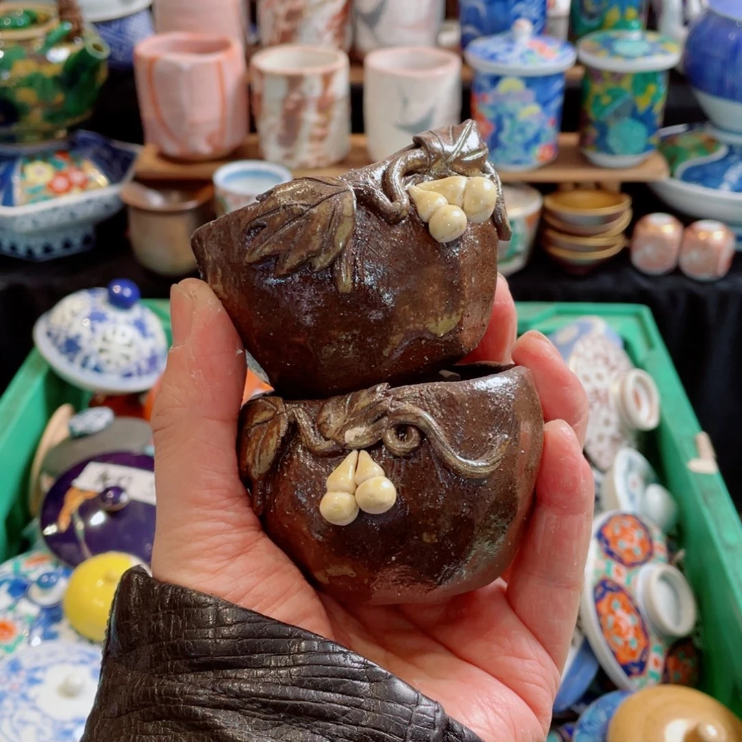 瓷片粗陶有款葫芦杯